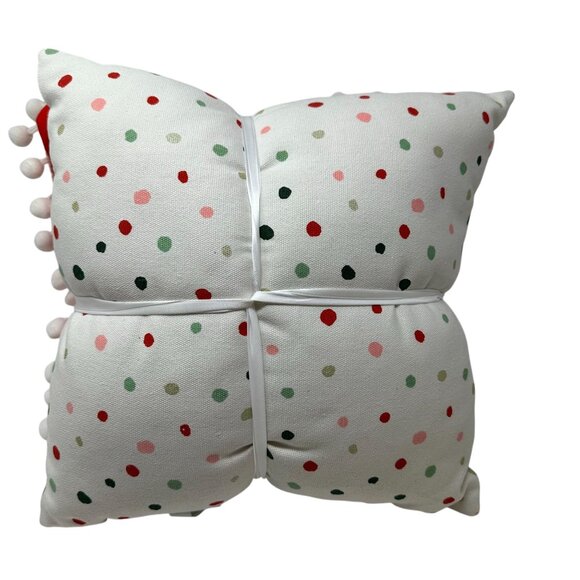 Christmas Throw Pillows Set of 2 Merry Bright Tree 14x14 Holiday Decor Pom Poms - Picture 3 of 11